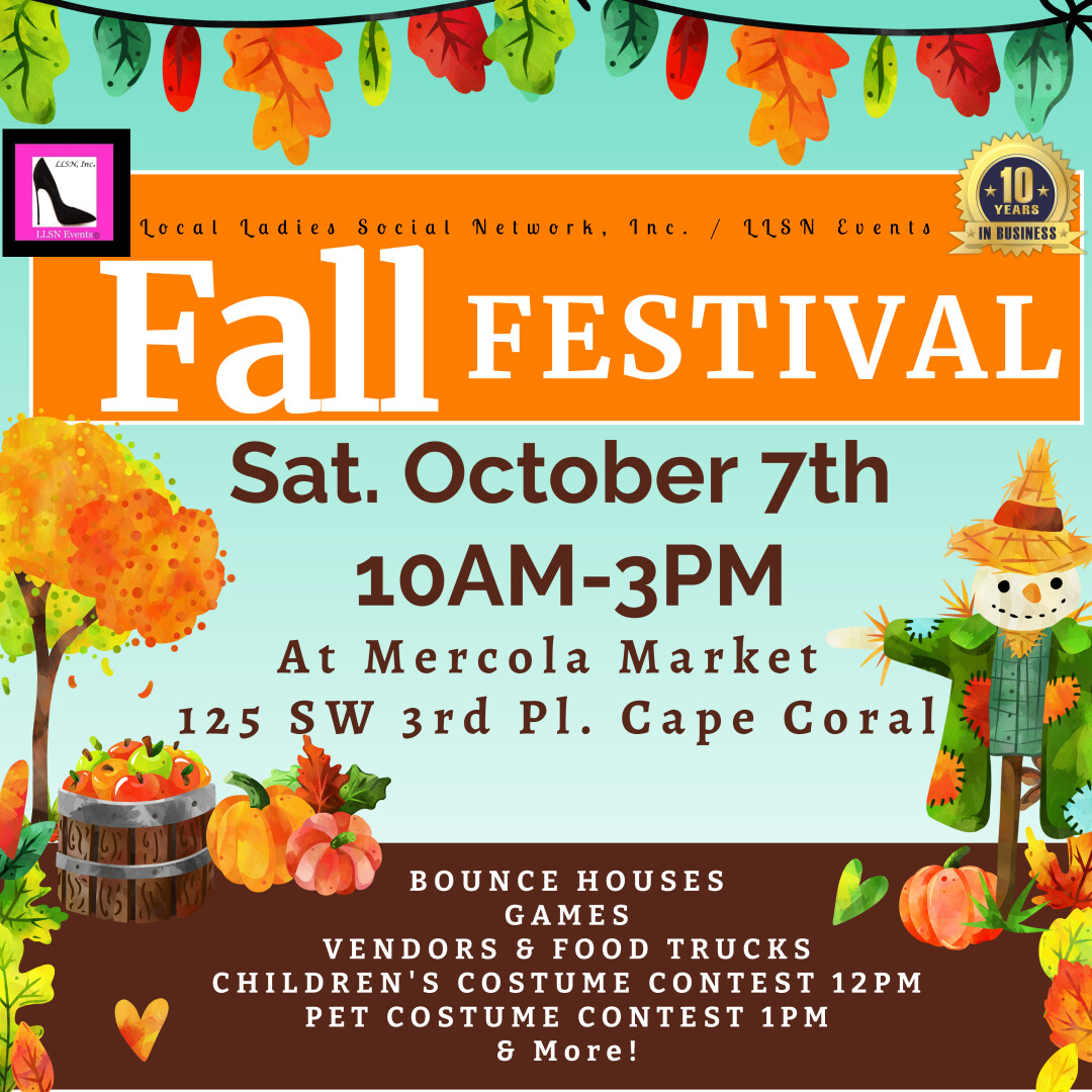 Fall Festival at Mercola Market Sat October 7th Cape Coral- FOOD TRUCKS ARE FULL. Only food trucks who have paid for their spot are confirmed.