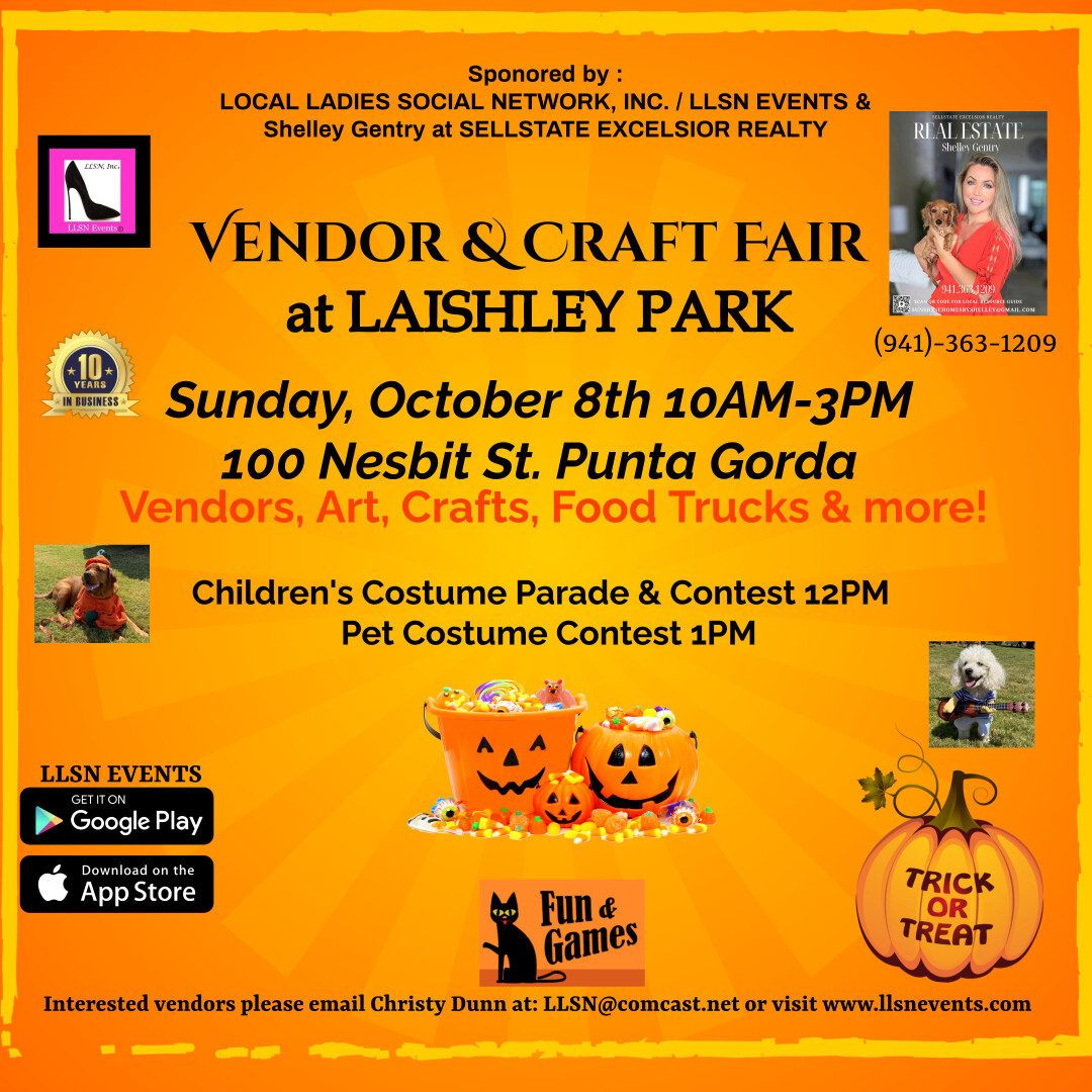 Fall Vendor & Craft Fair at Laishley Park, Punta Gorda- Sun, October 8th- Fall Fest ** FOOD TRUCK SPOTS ARE FULL** Only food trucks who have paid for their spot are confirmed.