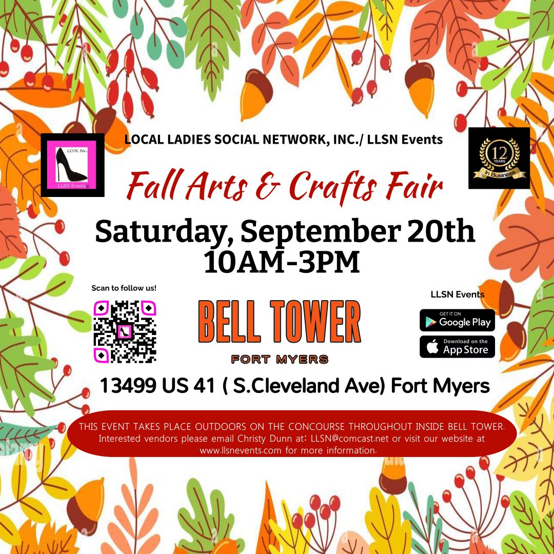 Fall Arts &amp; Crafts Fair- Outdoor 10X10 SPACE- Saturday, September 20th Bell Tower- Fort Myers