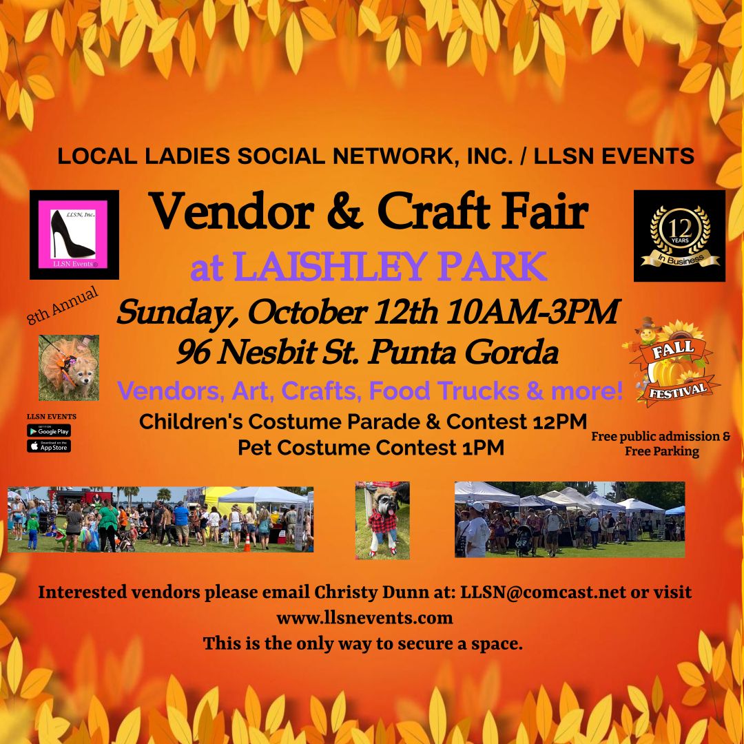 Fall Vendor &amp; Craft Fair at Laishley Park, Punta Gorda- Sun, October 12th- Fall Fest - 8th ANNUAL -***FOOD TRUCKS ARE FULL***