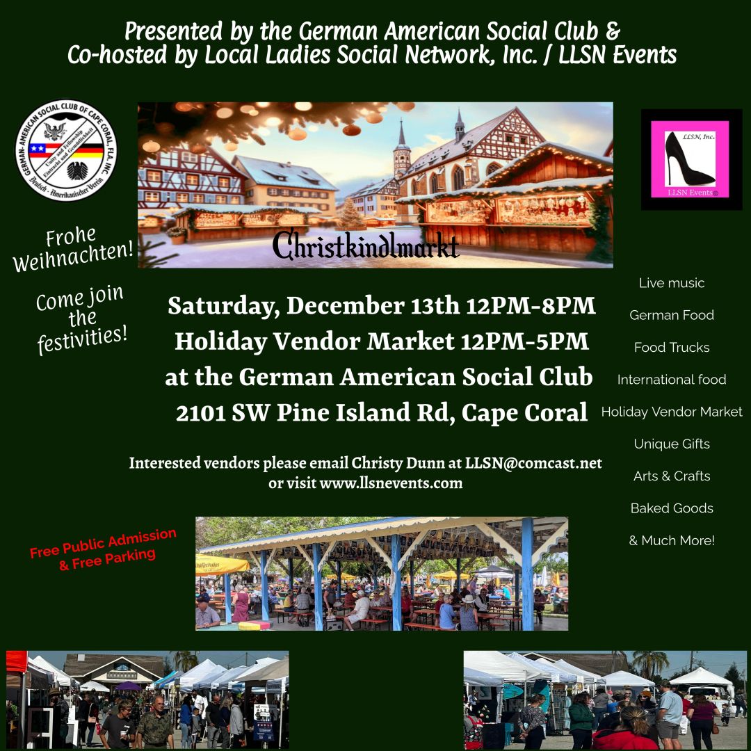 Christkindlmarkt- German American Social Club Christmas Festival - Vendor Market December 13th 12pm-5pm (OUTDOORS)