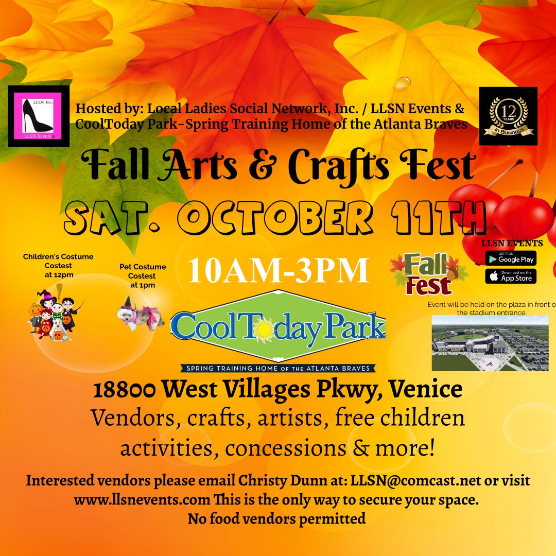 Fall Arts &amp; Crafts Fest at Cool Today Park- Atlanta Braves Spring Training Stadium-Sat. October 11th (PLEASE READ ALL THE DETAILS BEORE PURCHASING)