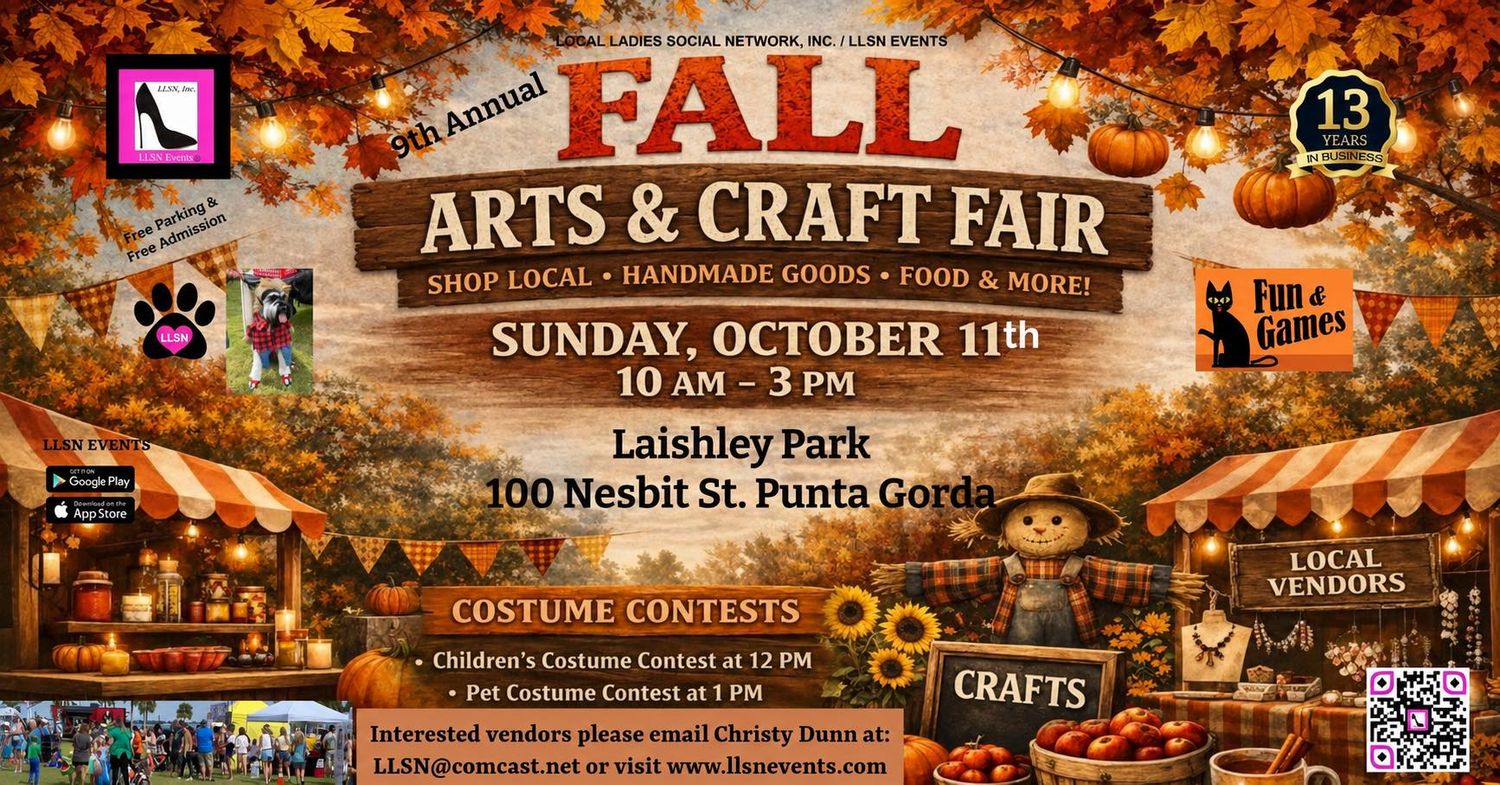 Fall Arts &amp; Craft Fair at Laishley Park, Punta Gorda- Sun, October 11th- Fall Fest - 9th ANNUAL