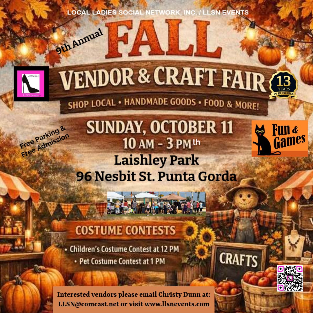 Fall Arts &amp; Craft Fair at Laishley Park, Punta Gorda- Sun, October 11th- Fall Fest - 9th ANNUAL
