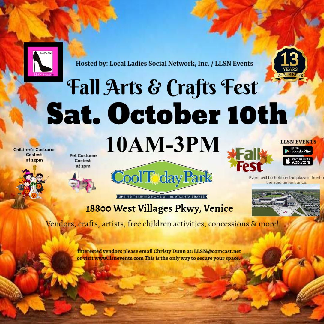 Fall Arts &amp; Crafts Fest at Cool Today Park- Atlanta Braves Spring Training Stadium-Sat. October 10th (PLEASE READ ALL THE DETAILS BEORE PURCHASING)