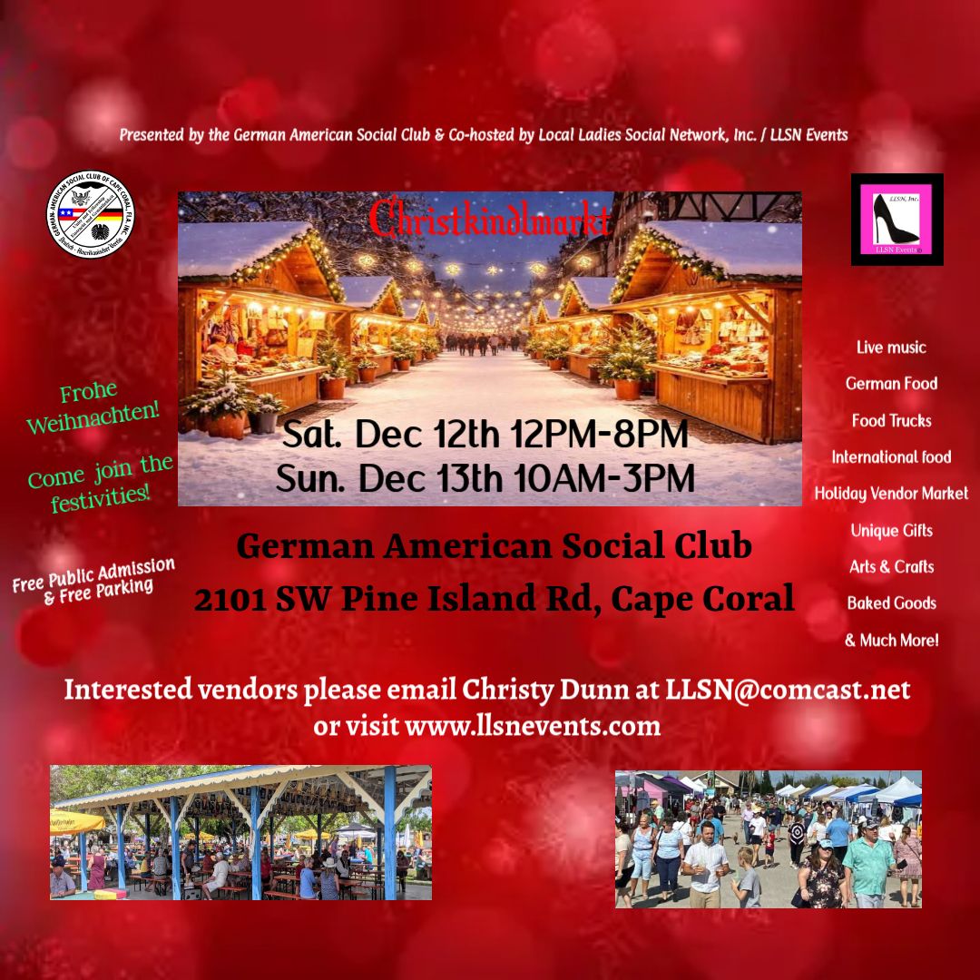 Christkindlmarkt- German American Social Club Christmas Festival - Vendor Market December 12th 12pm-8pm (OUTDOORS)