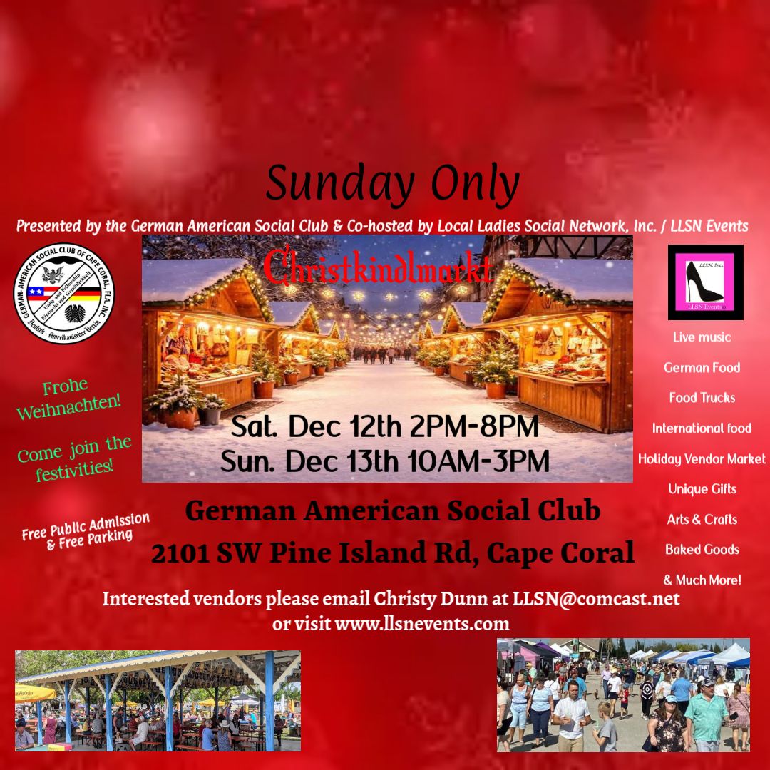 Christkindlmarkt- German American Social Club Christmas Festival - Vendor Market December 13th 10AM-3PM (OUTDOORS)