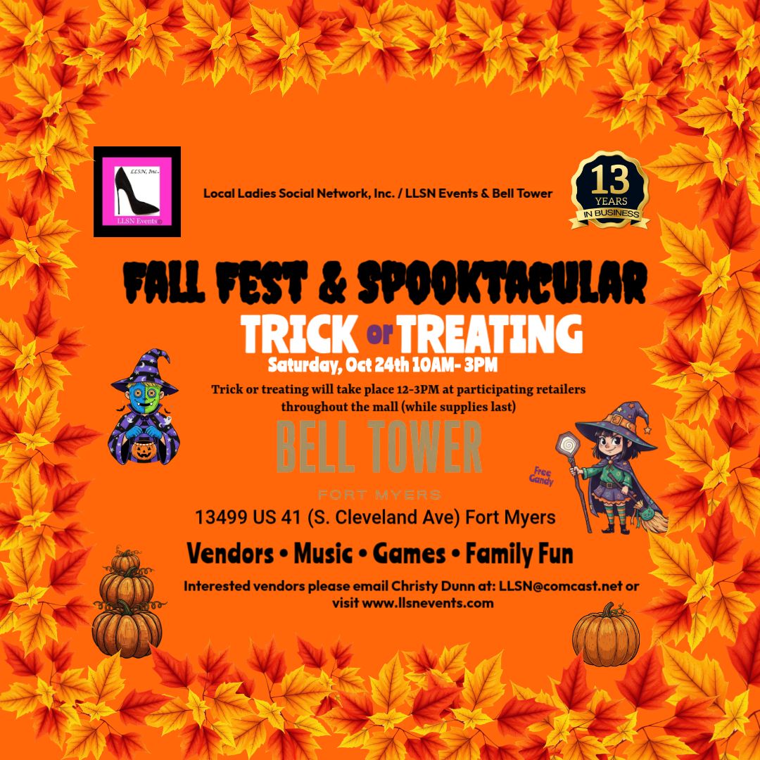 Fall Fest Spooktacular Arts &amp; Crafts Fair- Outdoor 10X10 SPACE- Saturday, October 24th Bell Tower- Fort Myers