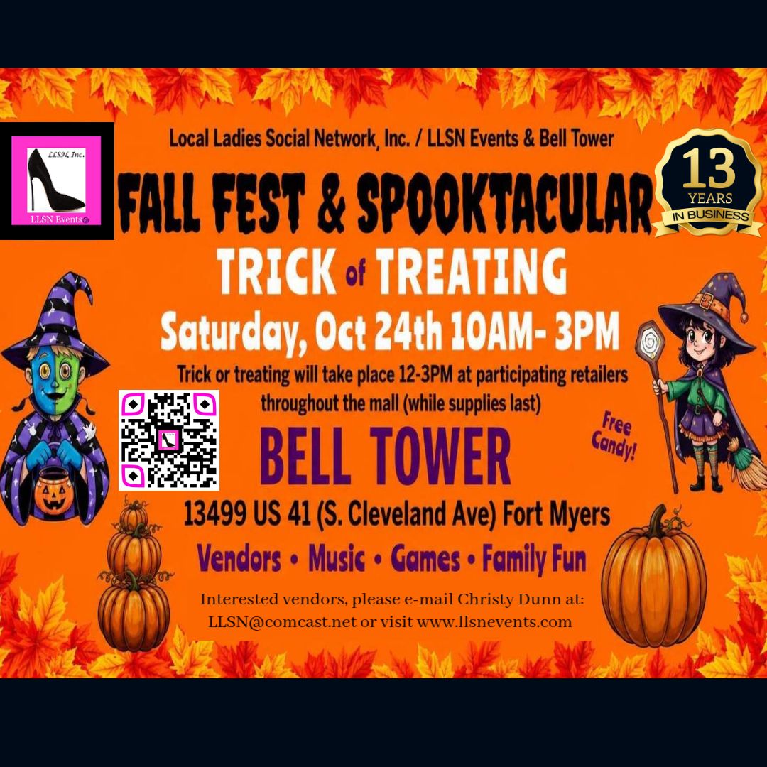 Fall Fest Spooktacular Arts &amp; Crafts Fair- Outdoor 10X10 SPACE- Saturday, October 24th Bell Tower- Fort Myers