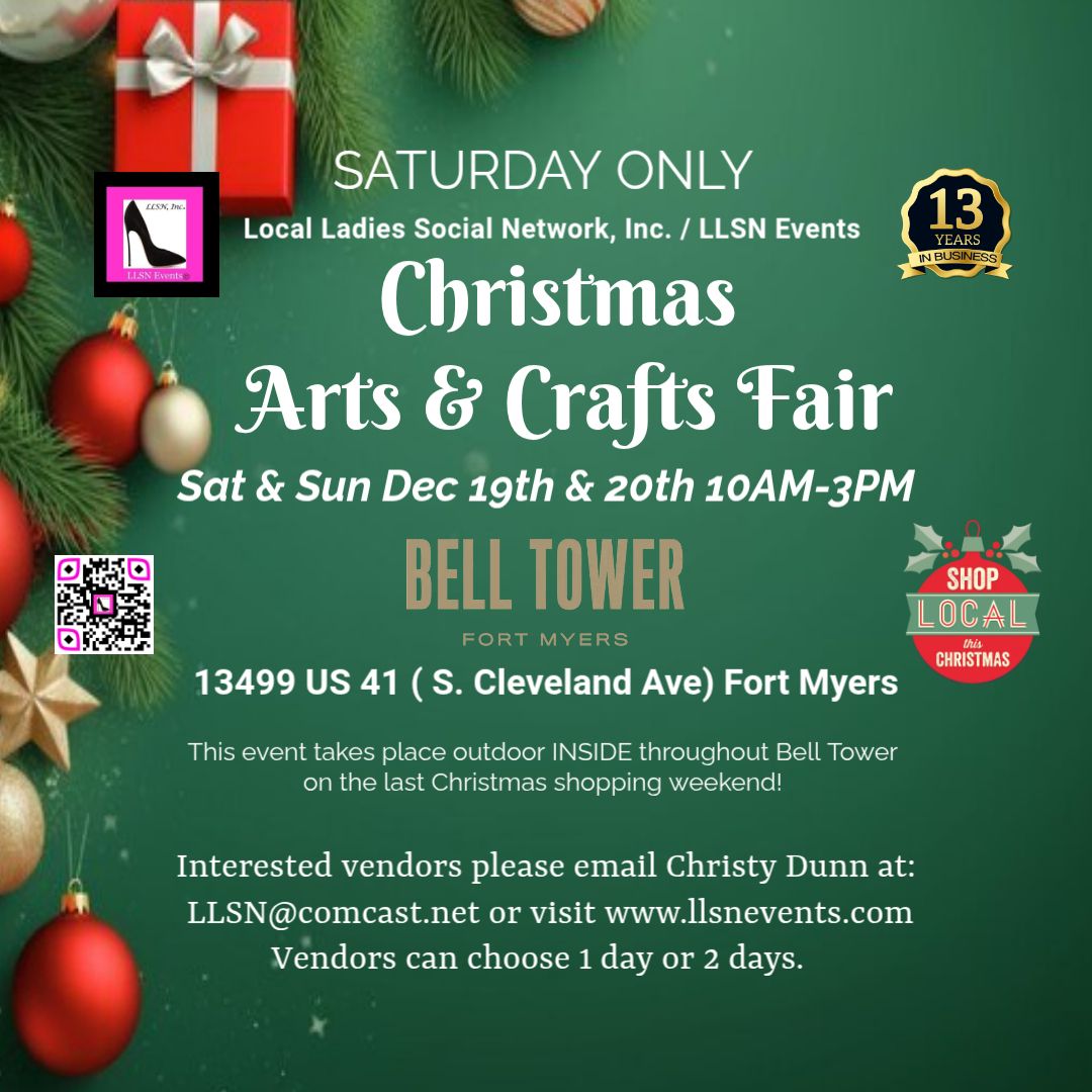 Christmas Arts &amp; Crafts Fair- Outdoor 10X10 SPACE- Saturday, December 19th Bell Tower- Fort Myers- SATURDAY ONLY