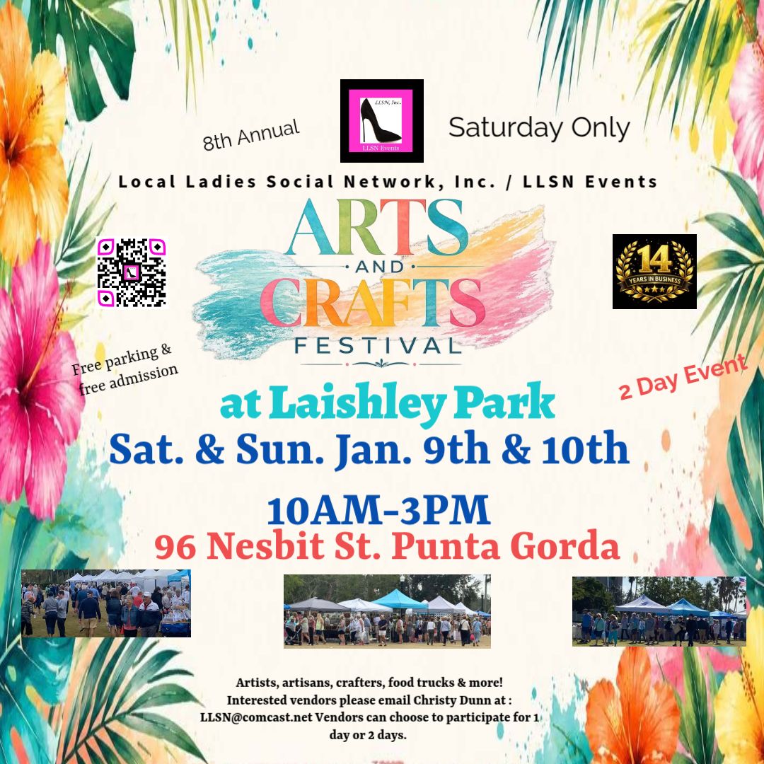 8th Annual Arts &amp; Crafts Festival at Laishley Park, Punta Gorda- Sat  January 9th