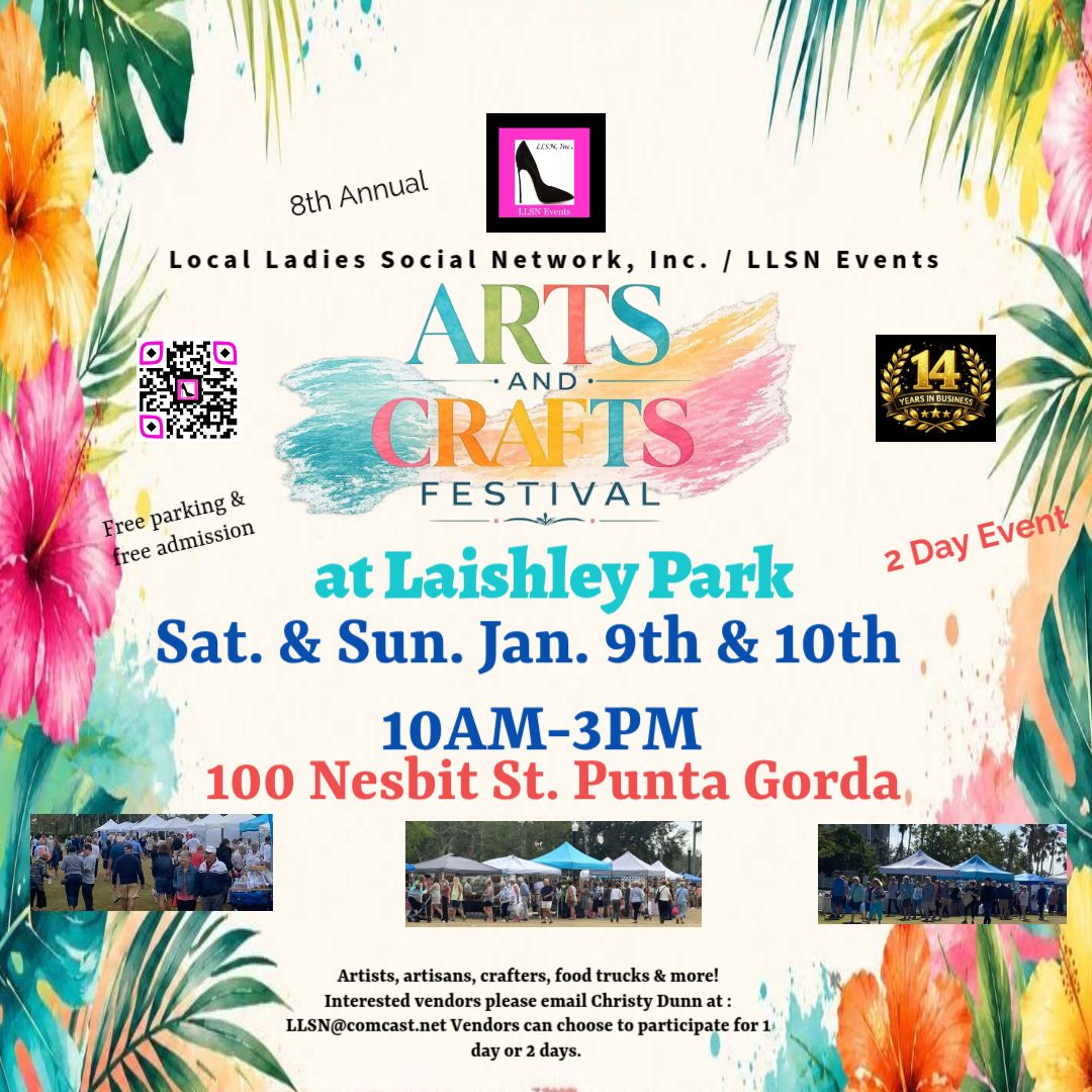 8th Annual Arts &amp; Crafts Festival at Laishley Park, Punta Gorda- Sun, January 10th