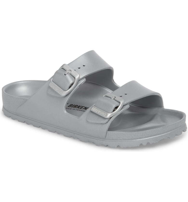 birkenstock arizona essentials metallic silver
