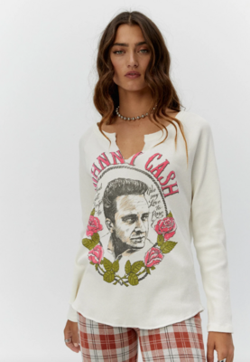 Daydreamer Women's Long Sleeve Johnny Cash Roses Thermal Tee