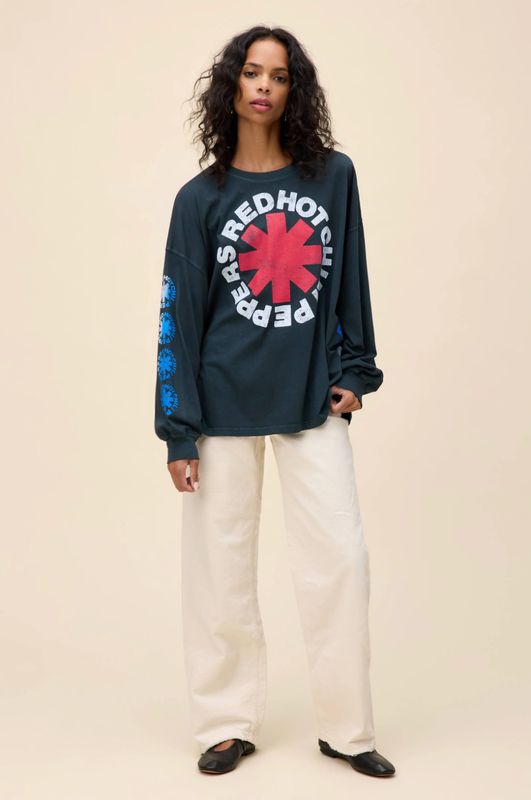 Daydreamer Women's Long Sleeve Red Hot Chili Peppers Asterisk Collage One Size Tee Daydreamer Women's Long Sleeve Red Hot Chili Peppers Asterisk Collage One Size Tee