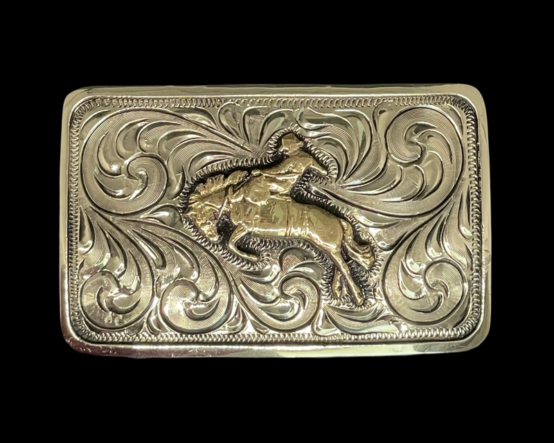 Small Scale Antiqued Bronc Rider Buckle