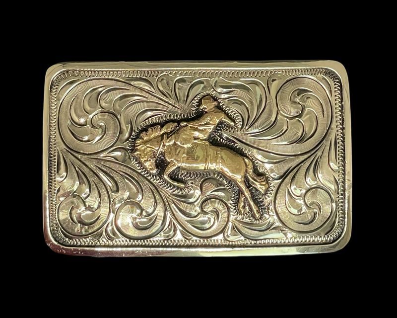 Small Scale Antiqued Bronc Rider Buckle