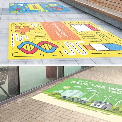 20mil aluminum floor graphic for rugged indoor or outdoor surfaces.