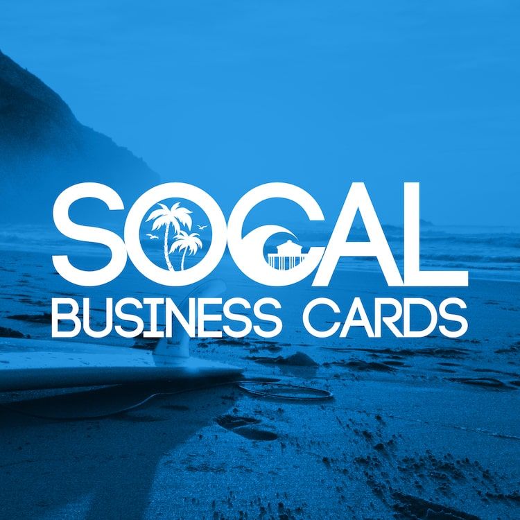 SoCal Business Cards logo over beach — custom emblem design example from Orange County