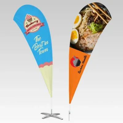 Teardrop polyester flag for promotional events and high-impact signage.