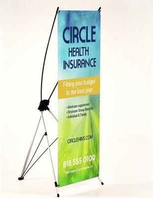 Collapsible X-style stand with printed 24&quot;x60&quot; indoor banner.