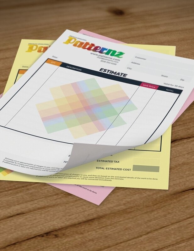 Custom NCR form printing for invoices receipts work orders estimates contracts and business forms