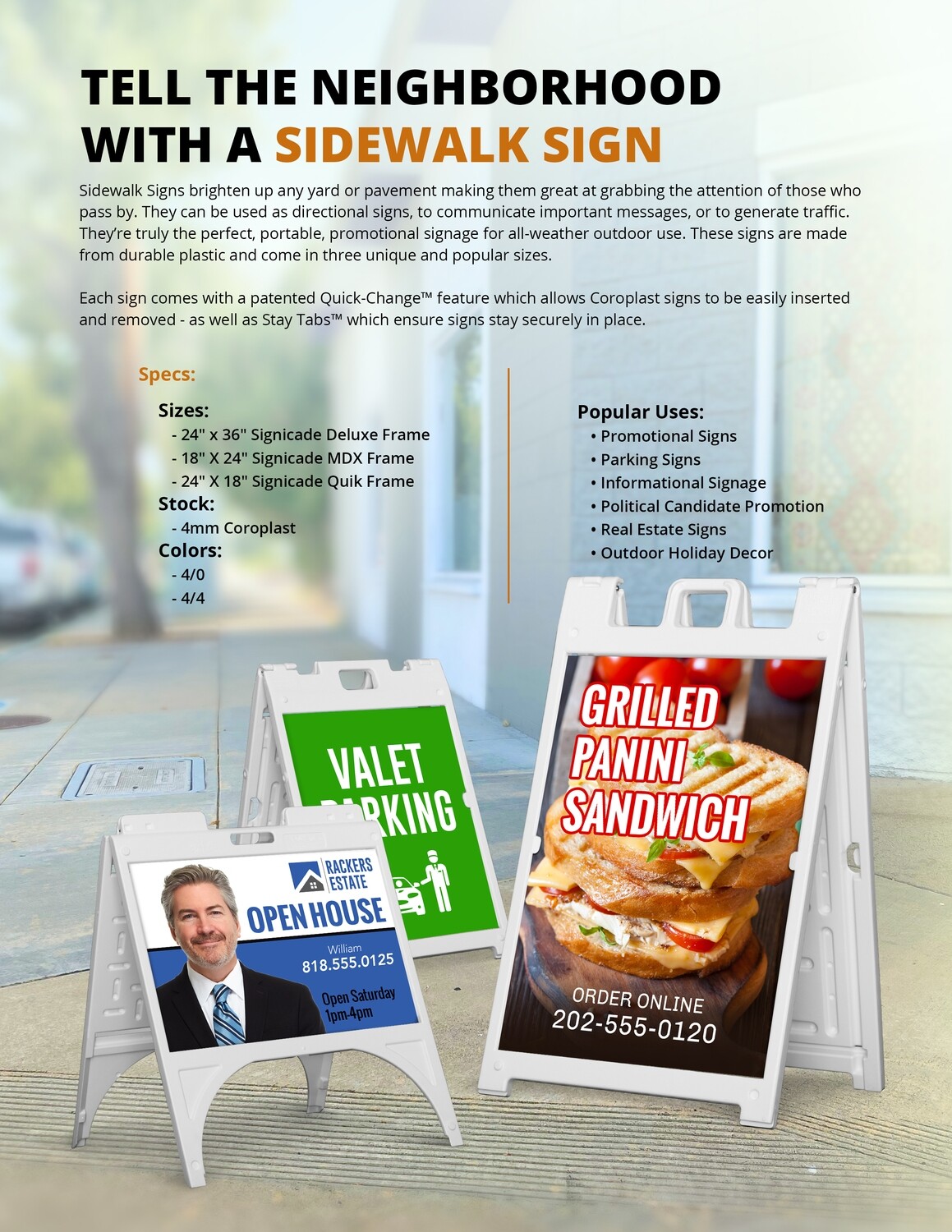A-frame sidewalk sign with interchangeable coroplast panels