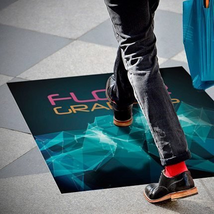 Flexible 4mil adhesive vinyl floor graphic for smooth indoor floors.