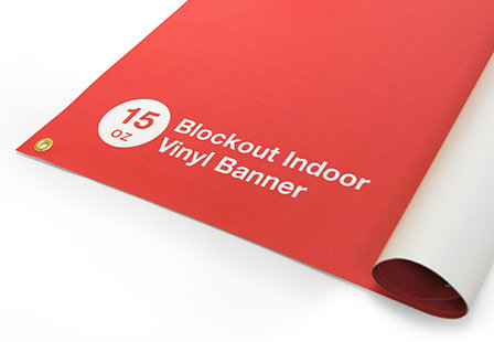 Blockout indoor vinyl banner with 15oz thickness to prevent light-through.