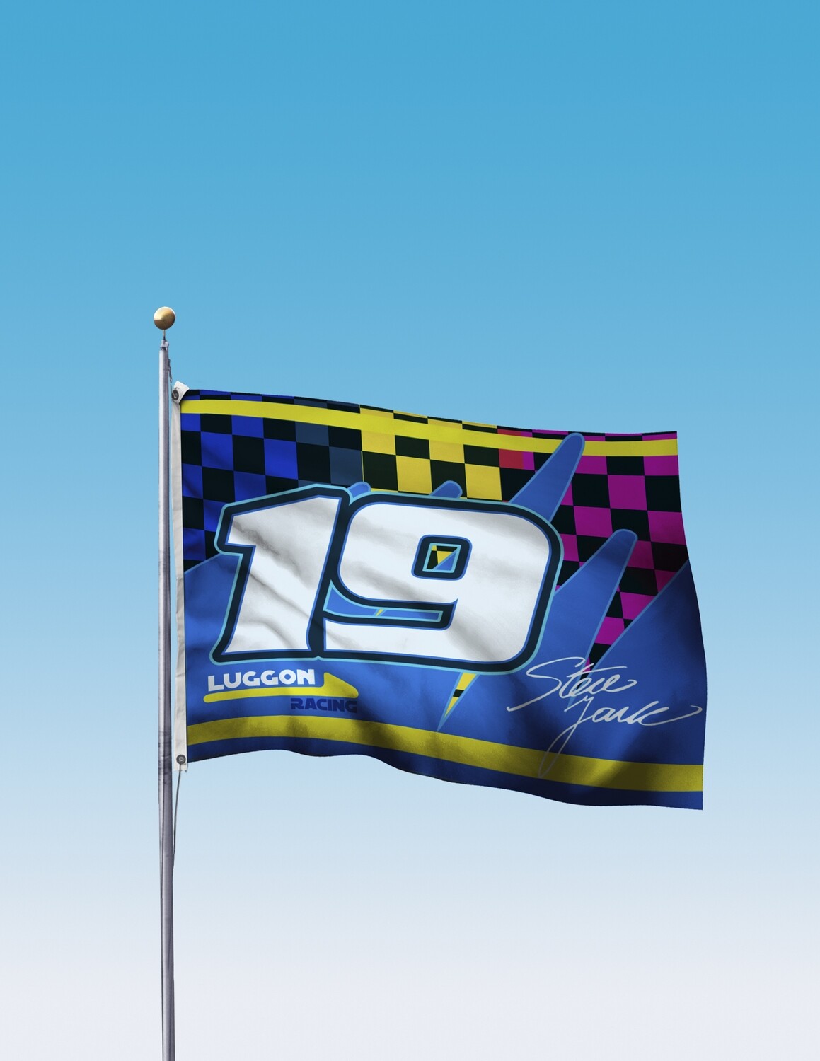 Pole-style flag printed on durable 3oz polyester for tall display poles.