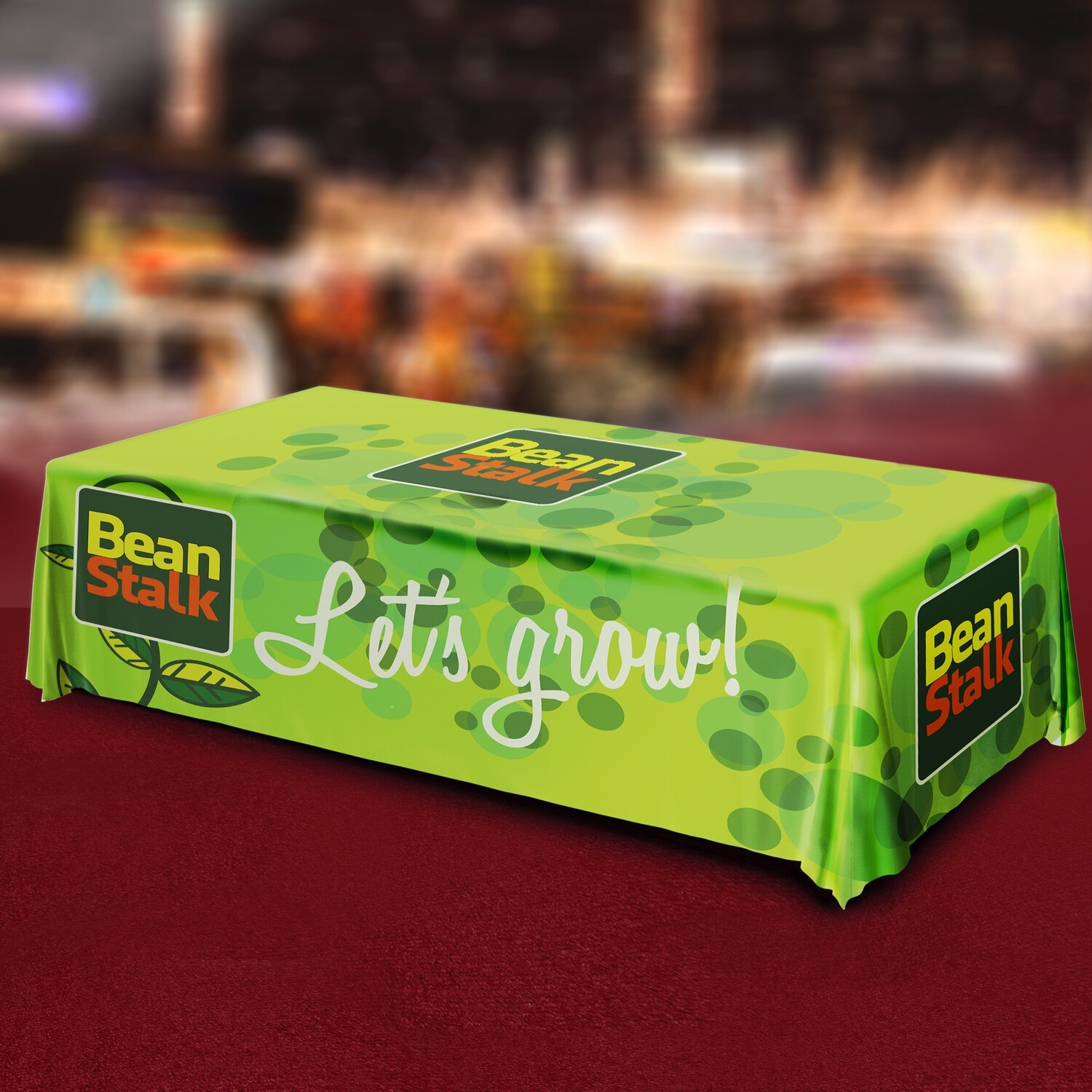 Polyester table throw, 3- or 4-sided, for clean event presentation.