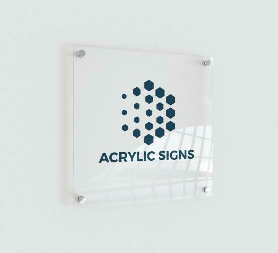 Clear acrylic lobby sign printed in full color for professional branding