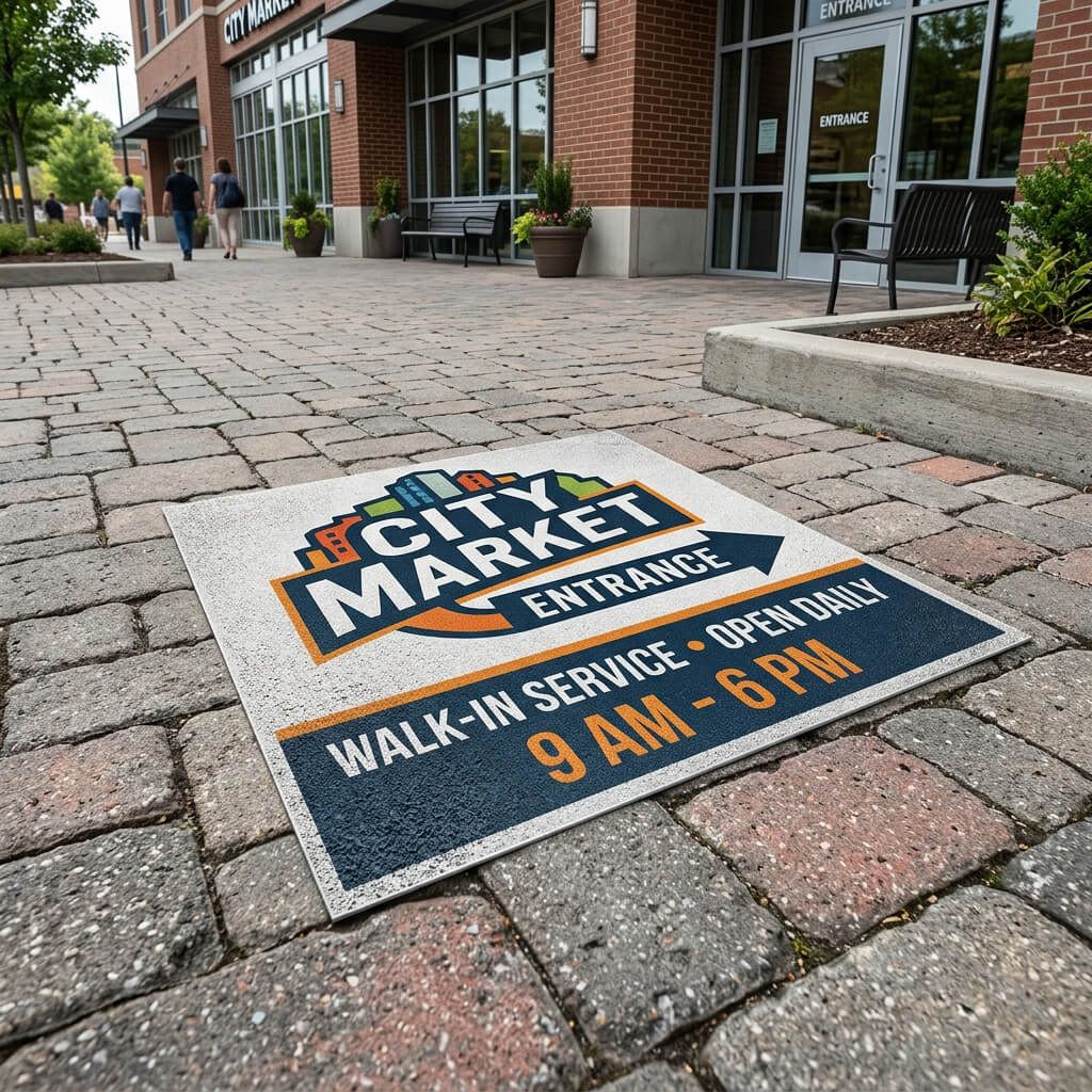 Custom slip-resistant aluminum floor decal for retail and events