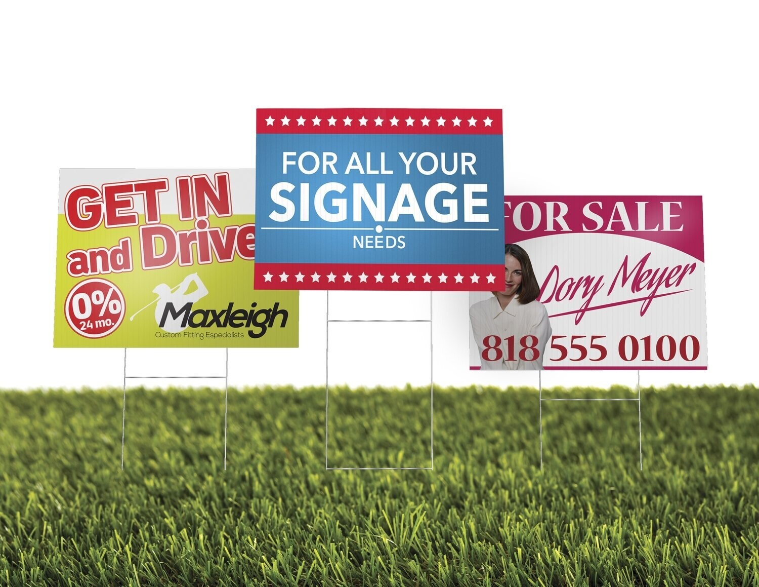 Corrugated plastic yard sign with lawn stakes, 1/4" thick.