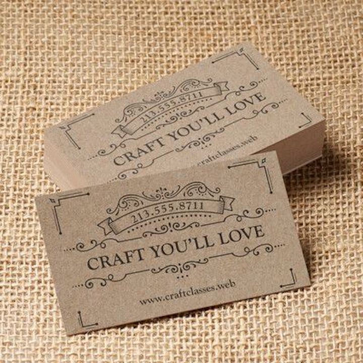 Rustic grocer kraft business cards on thick uncoated 17pt or 34pt brown paper