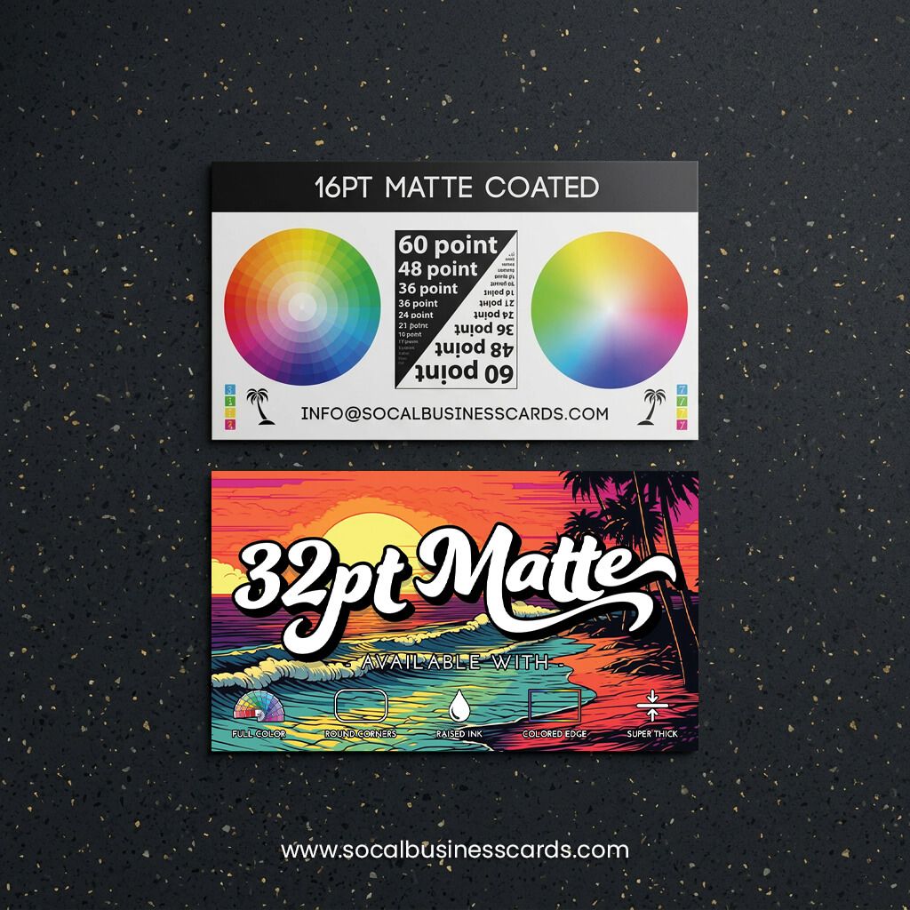 Matte business card thickness comparison 16pt 32pt with full color print – premium matte business card printing options