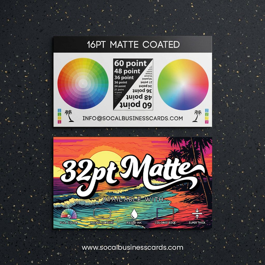 Matte business card thickness comparison 16pt 32pt with full color print – premium matte business card printing options
