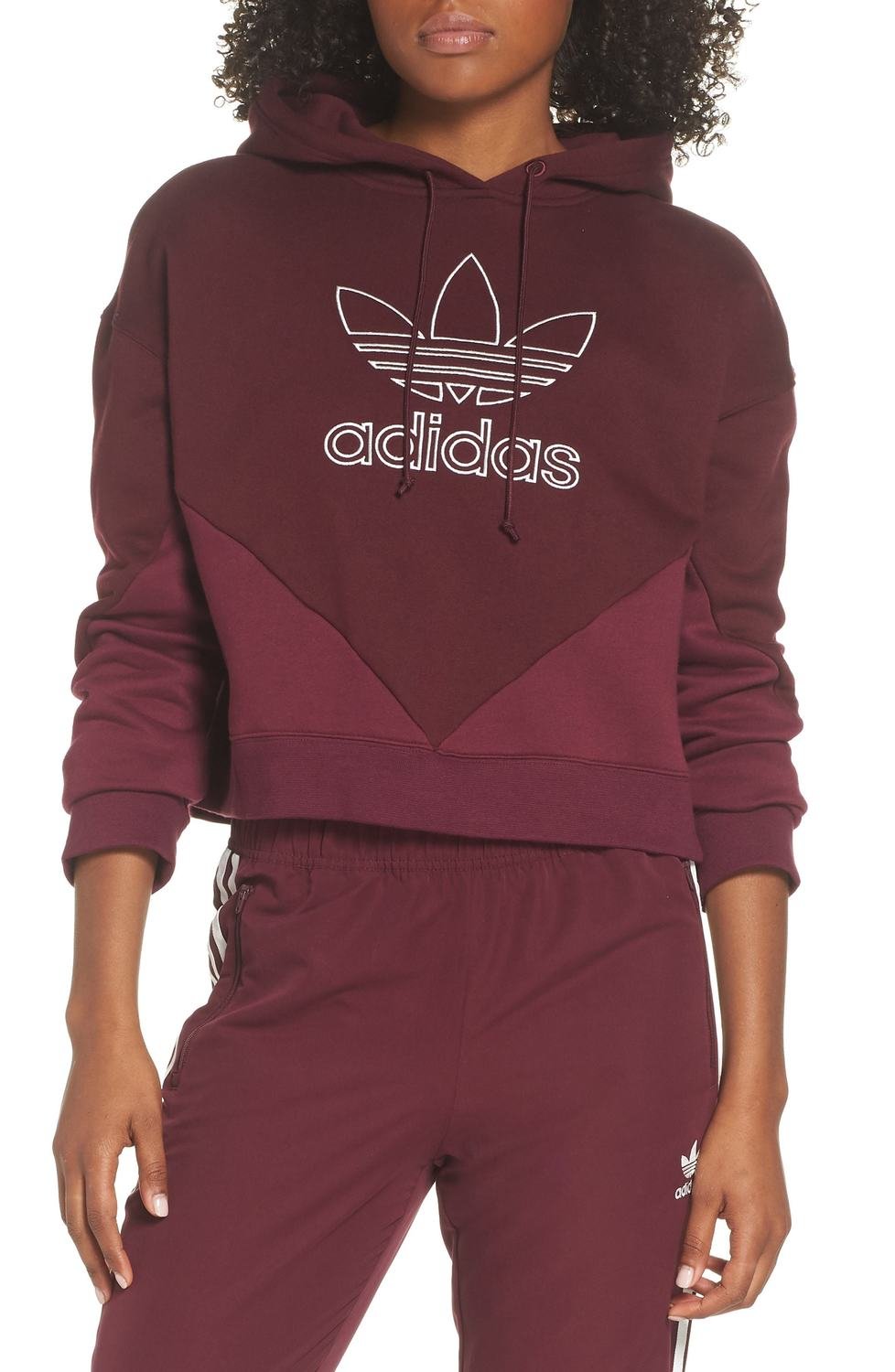 Crop Hoodie, Color: Maroon, Size: X-Large