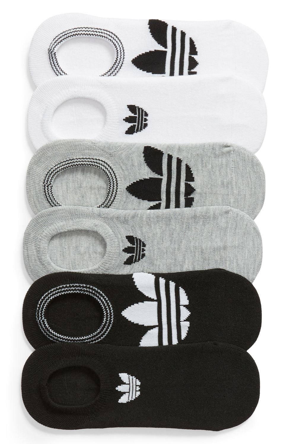 6-Pack Trefoil Superlite No-Show Socks, Color: White/ Lt Hthr Grey/ Black
