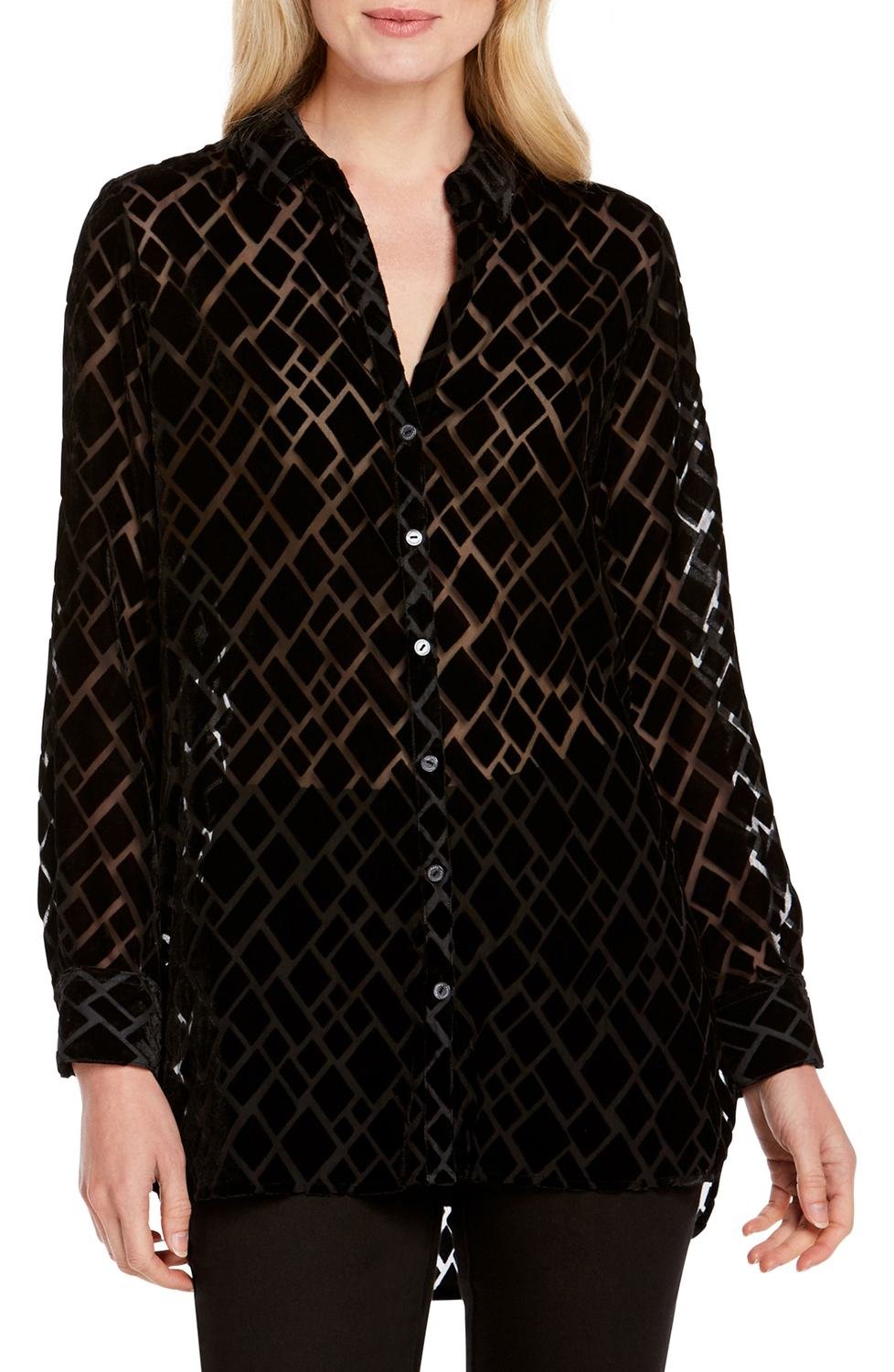 Jade Diamond Velvet Burnout Top, Color: Black, Size: 8