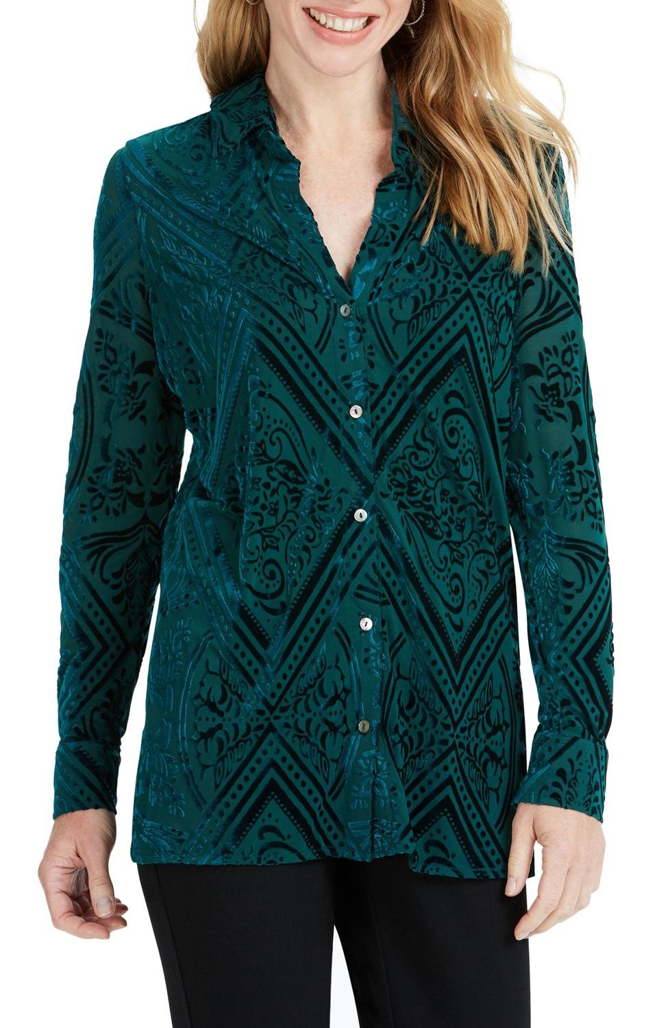 Jade Velvet Burnout Top, Color: Jeweled Teal, Size: 18