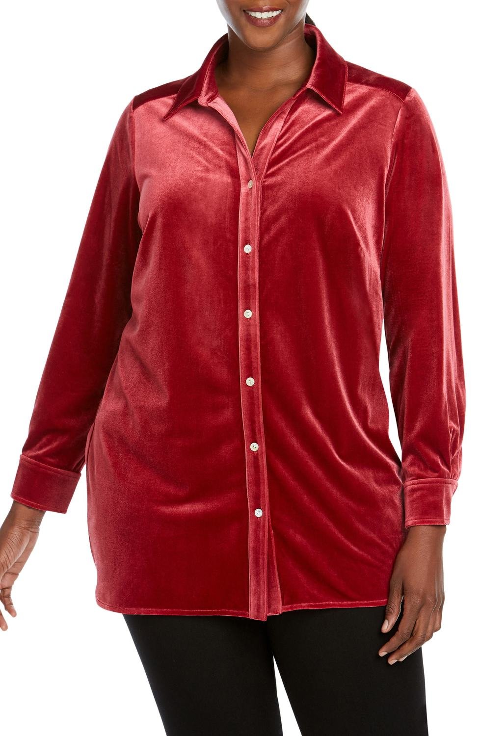 Elena Velvet Shirt, Color: Cabernet, Size: 24W
