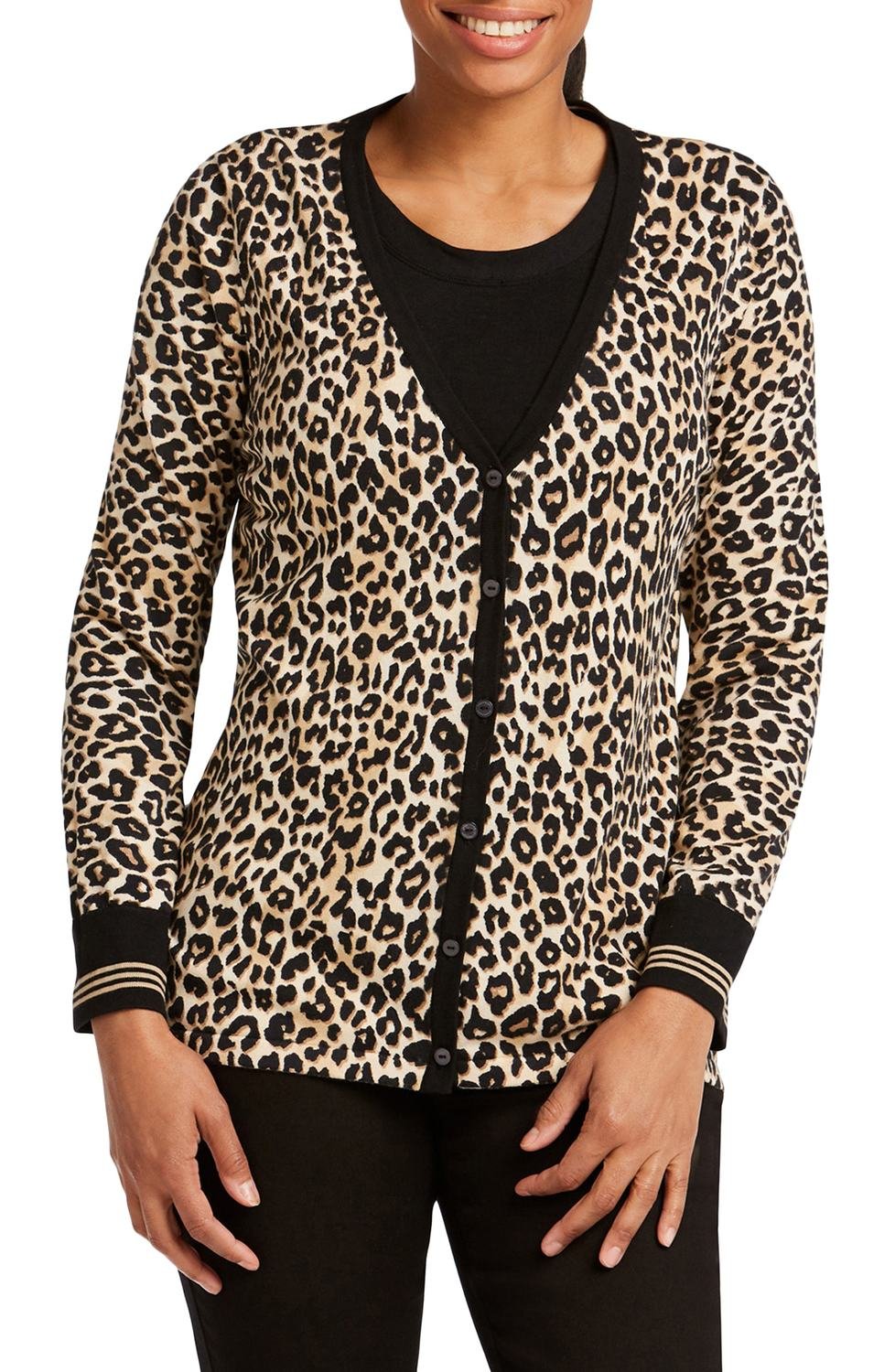 Veronika Leopard Print Cardigan Sweater, Color: Almond Tart, Size: Medium