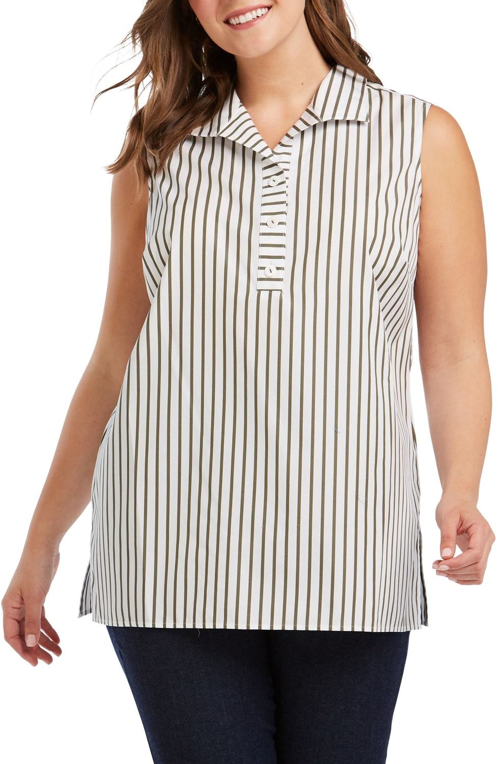 Dani Summer Stripe Top, Color: Olive, Size: 24W