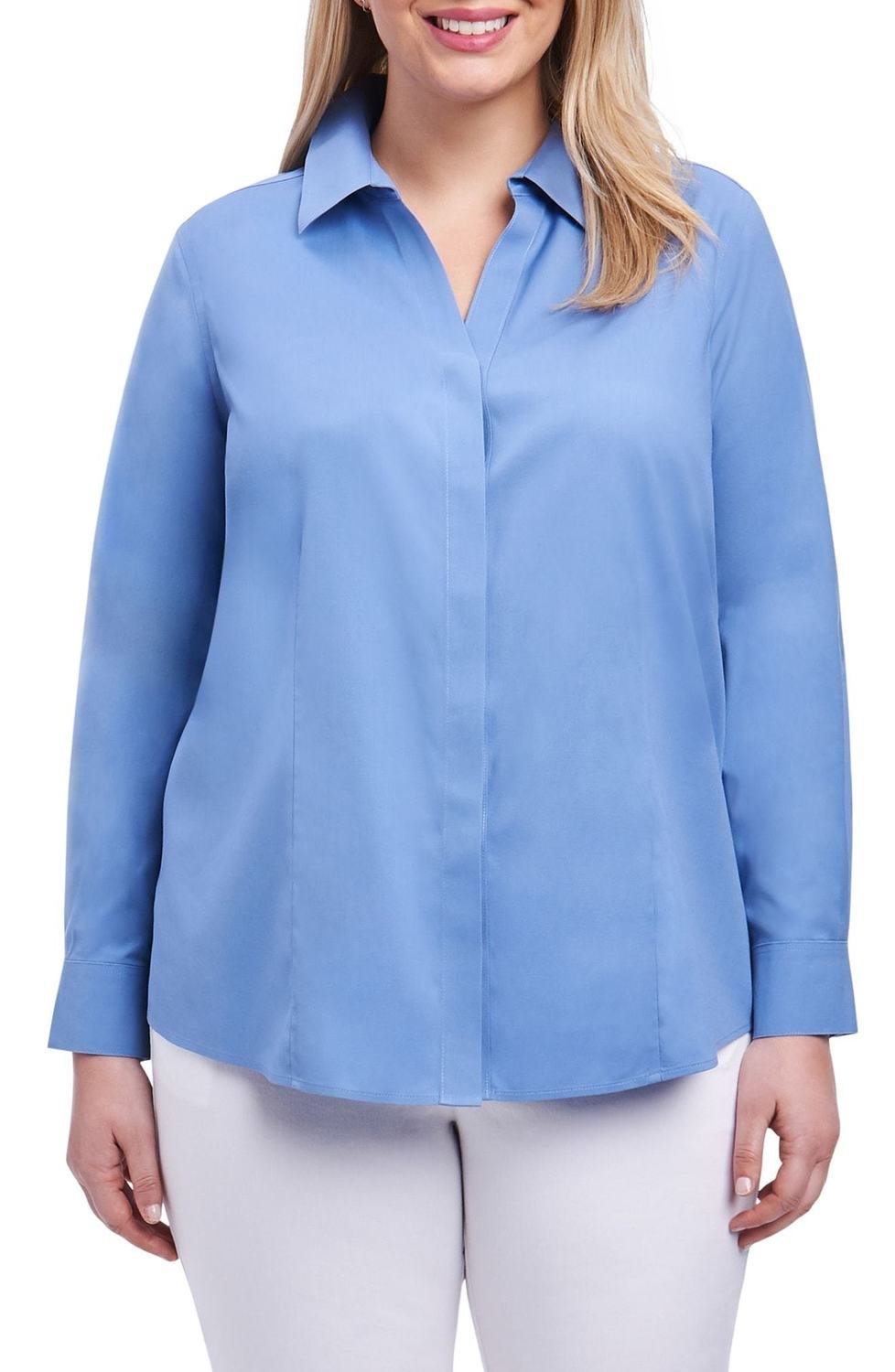 Ellen Solid Stretch Cotton Top, Color: Coastal Blue, Size: 24W