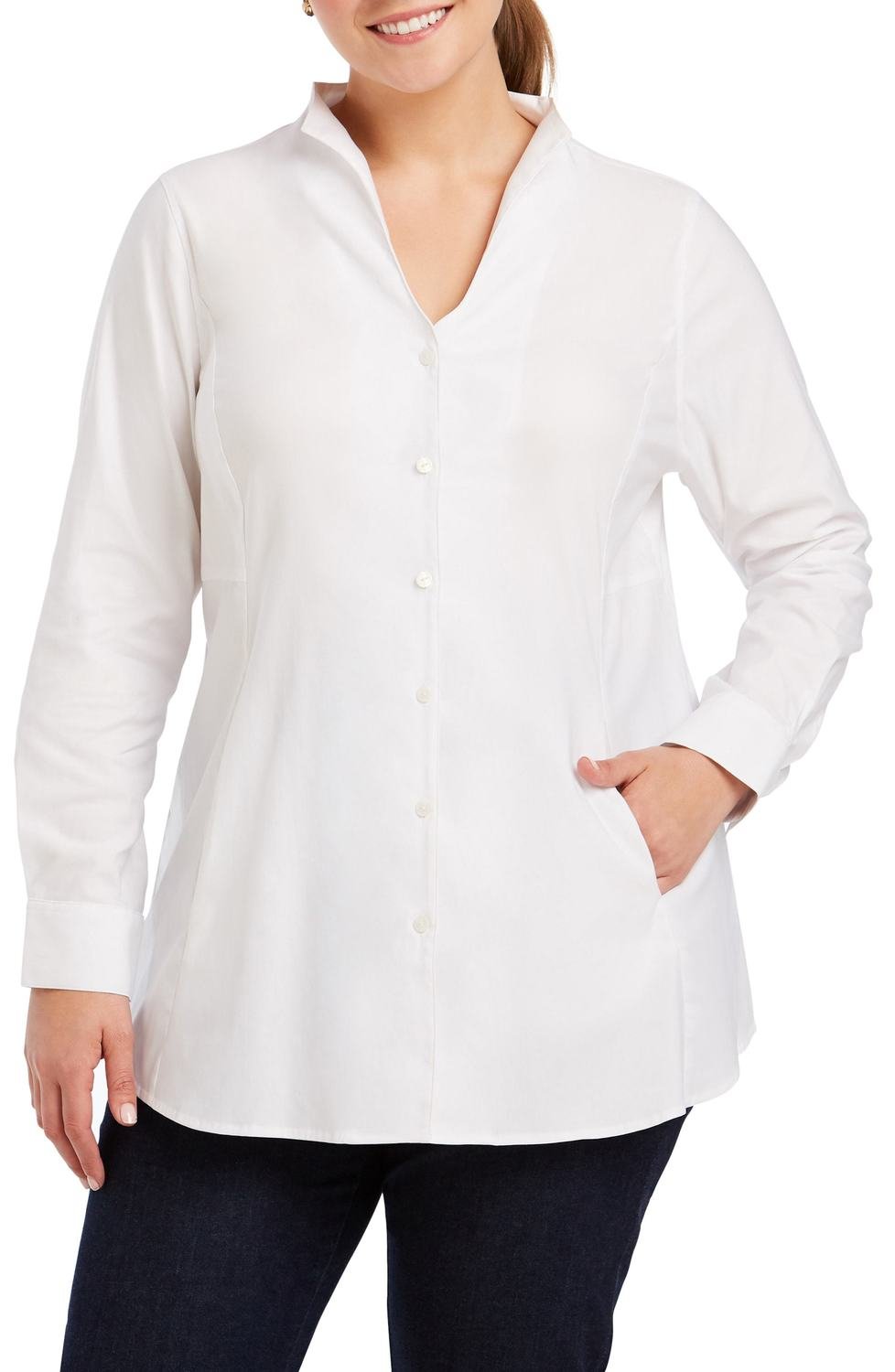 Selma Stretch Tunic Shirt, Color: White, Size: 22W