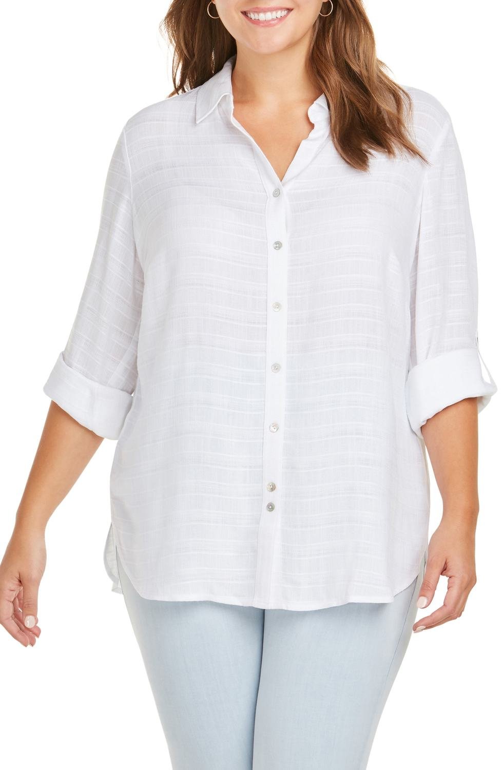 Amber Dobby Stripe Shirt, Color: White, Size: 22W