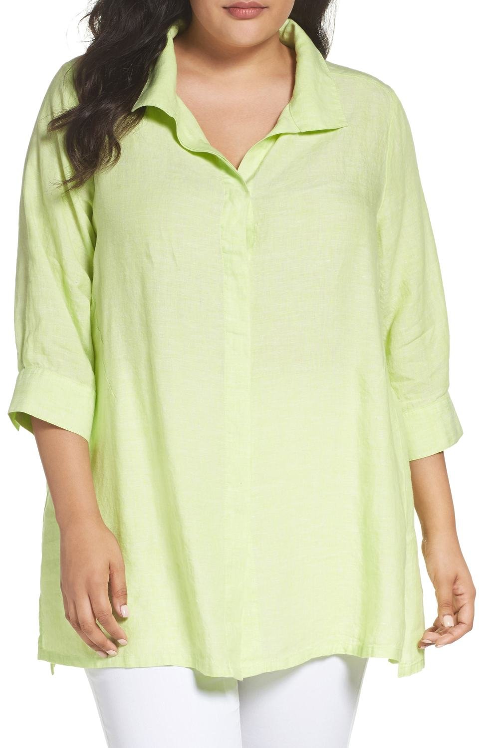 Linen Chambray Tunic, Color: Key Lime, Size: 24W