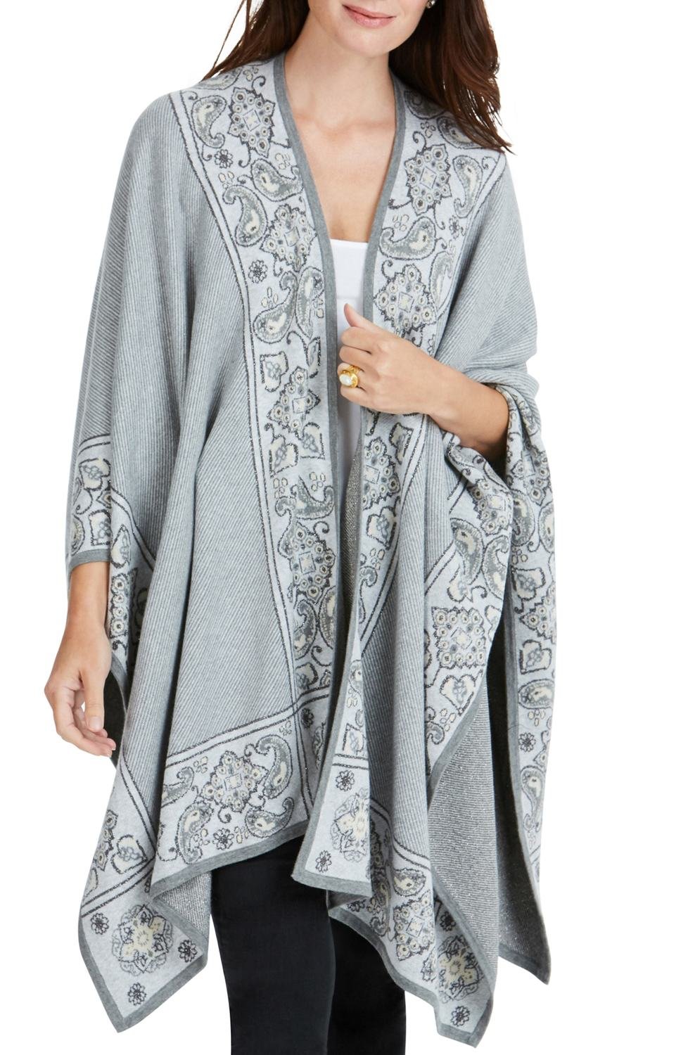 Walker Paisley Detail Poncho, Color: Sterling