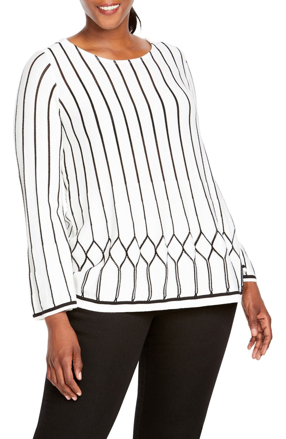 Affina Cotton Blend Pointelle Sweater, Color: White, Size: 3X